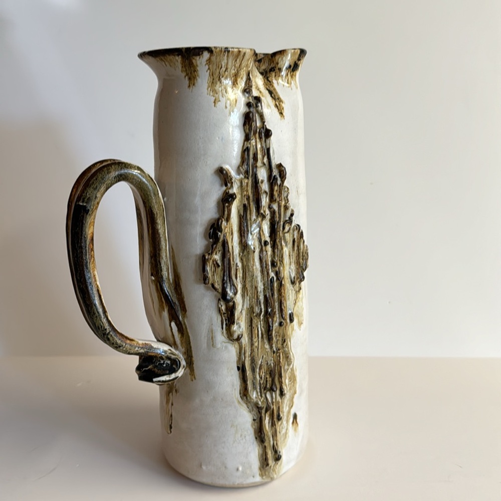 Vintage 12”Signed Brutalist textured neutral vase/picture.